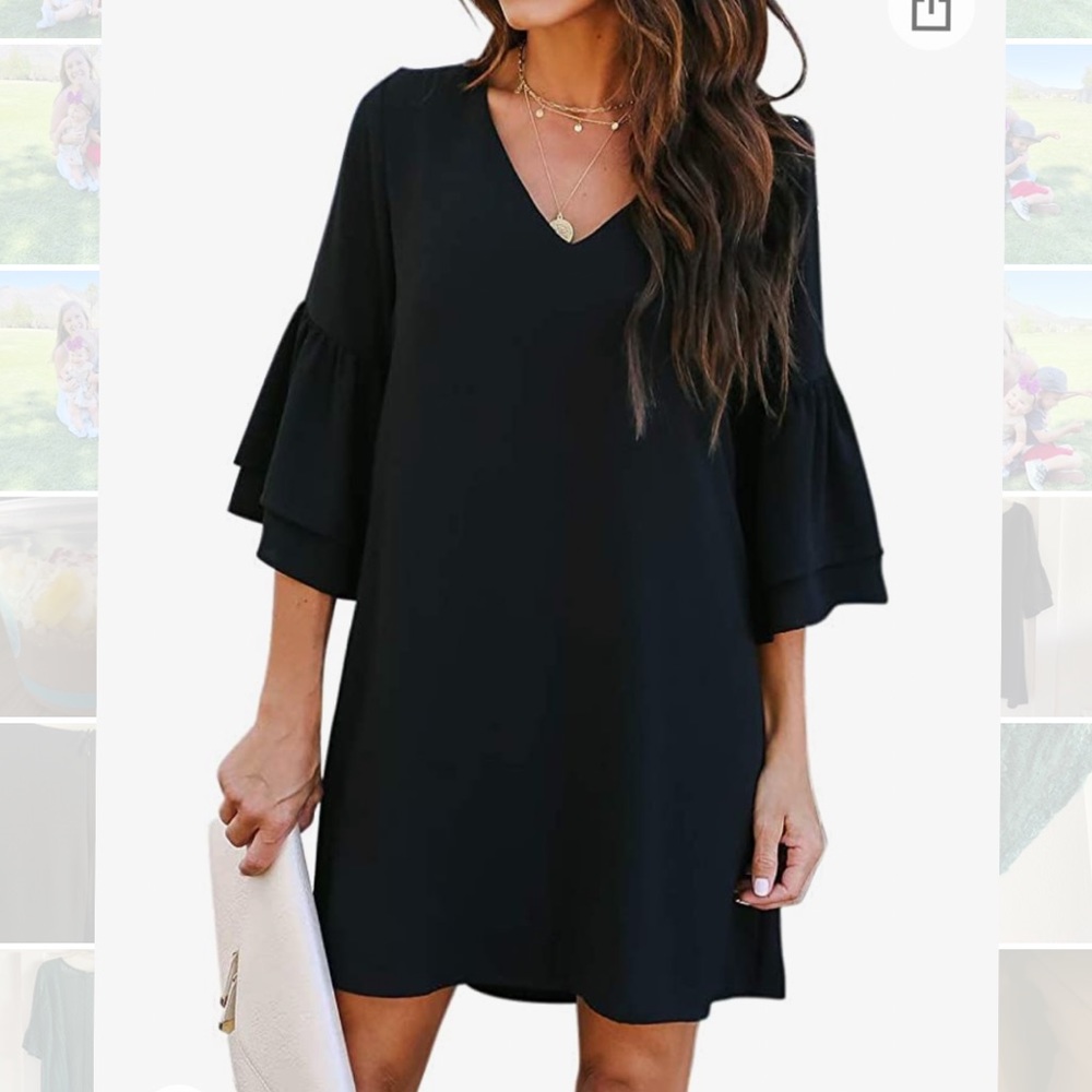 Black V-Neck Bell Sleeve Shift Dress